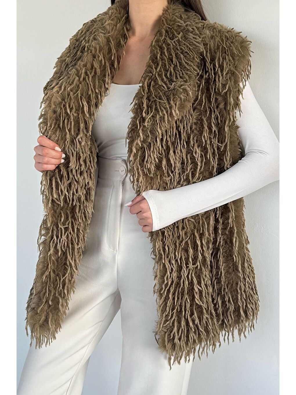 Haki Kadın Astarlı Püsküllü Yelek (s-m-l-xl Uyumludur)-2