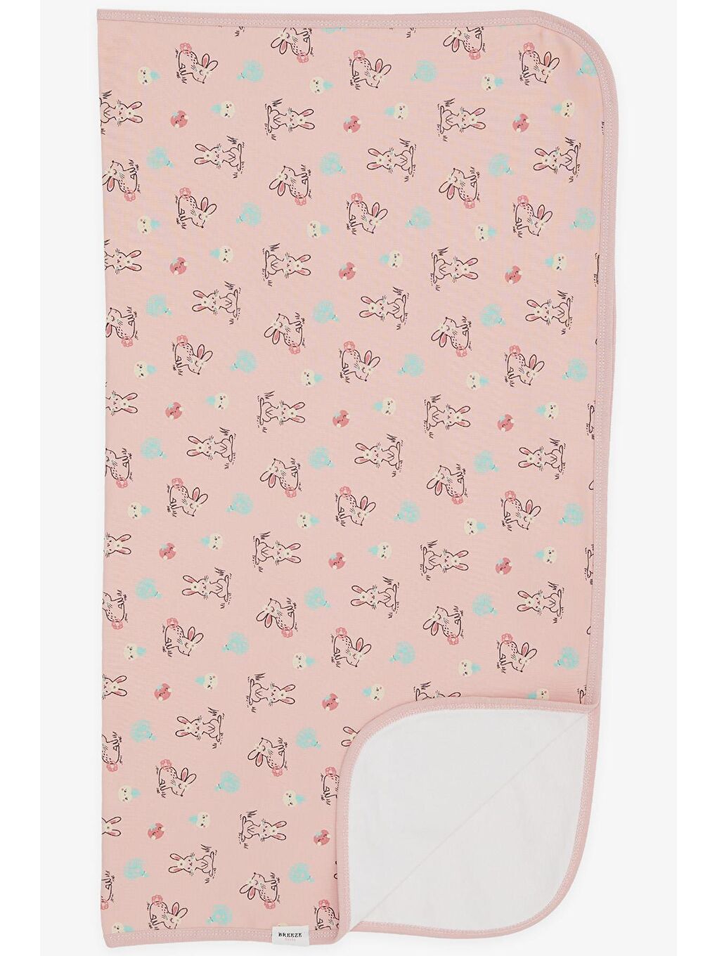 Pembe Yenidoğan Bebek Battaniyesi Bahar Temalı Tavşancık Desenli Somon (75 X 85 Cm)