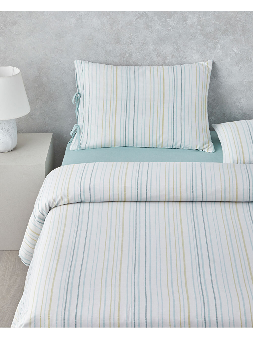 Yeşil Cosmic Line İpliği Boyalı Tek Kişilik Nevresim Takımı 160x220 cm Seledon-1