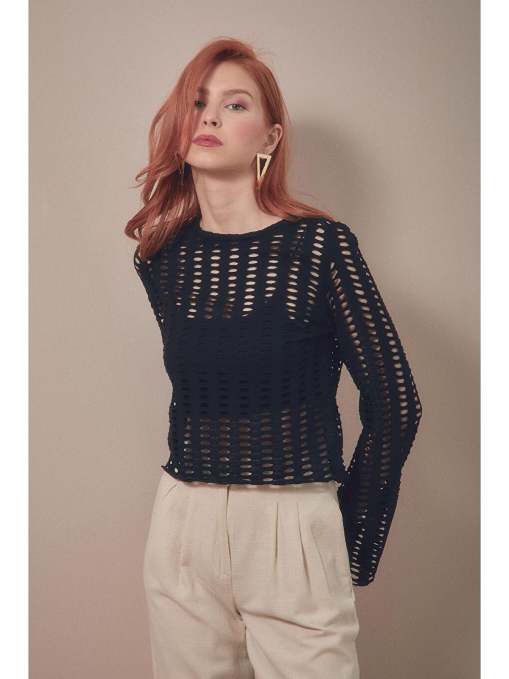 Siyah Ajurlu Bisiklet Yaka Bluz