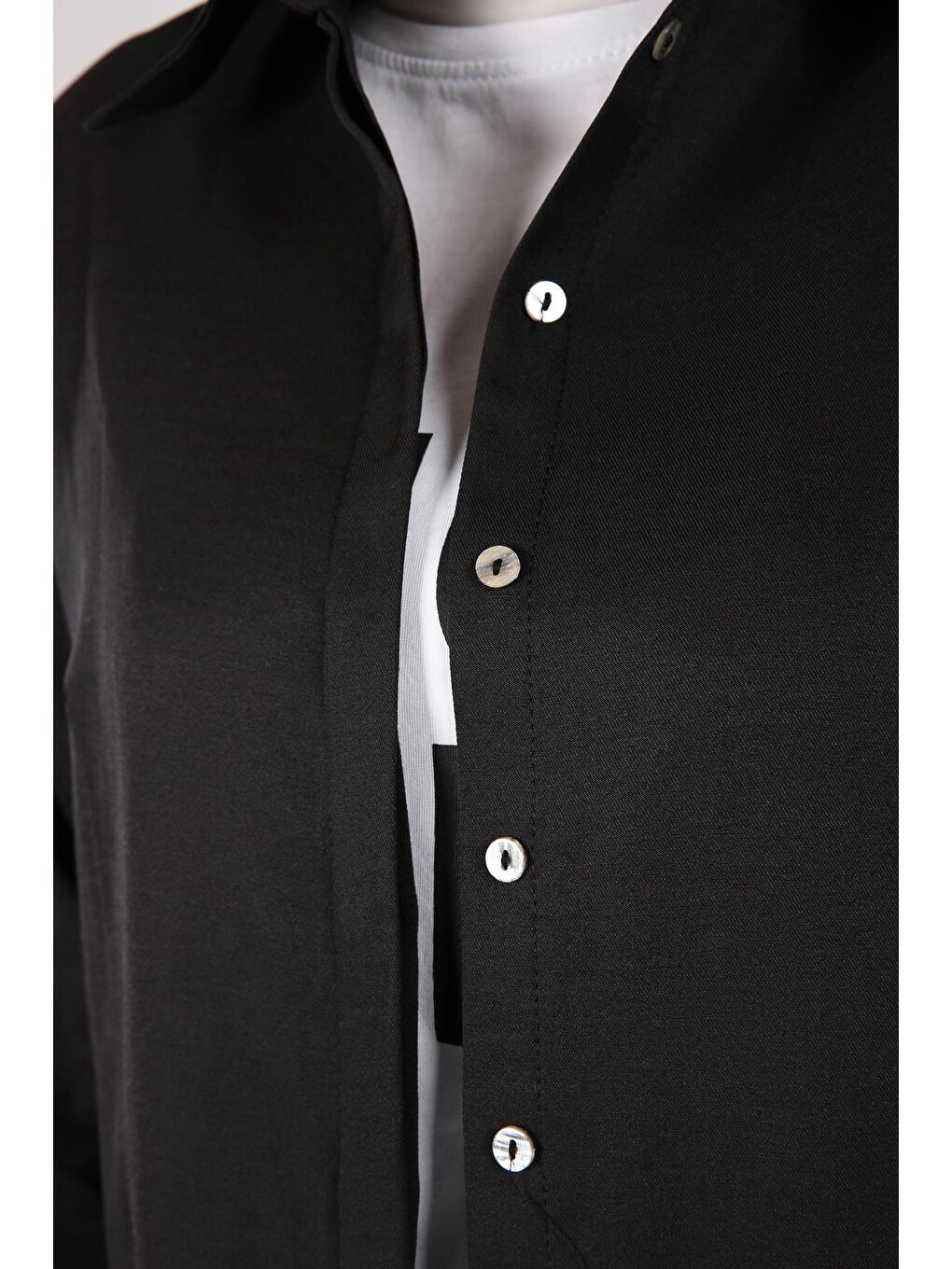 Siyah Gizli Patlı Basic Gömlek Tunik-3
