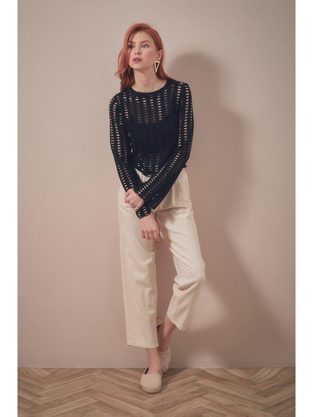 Siyah Ajurlu Bisiklet Yaka Bluz-2