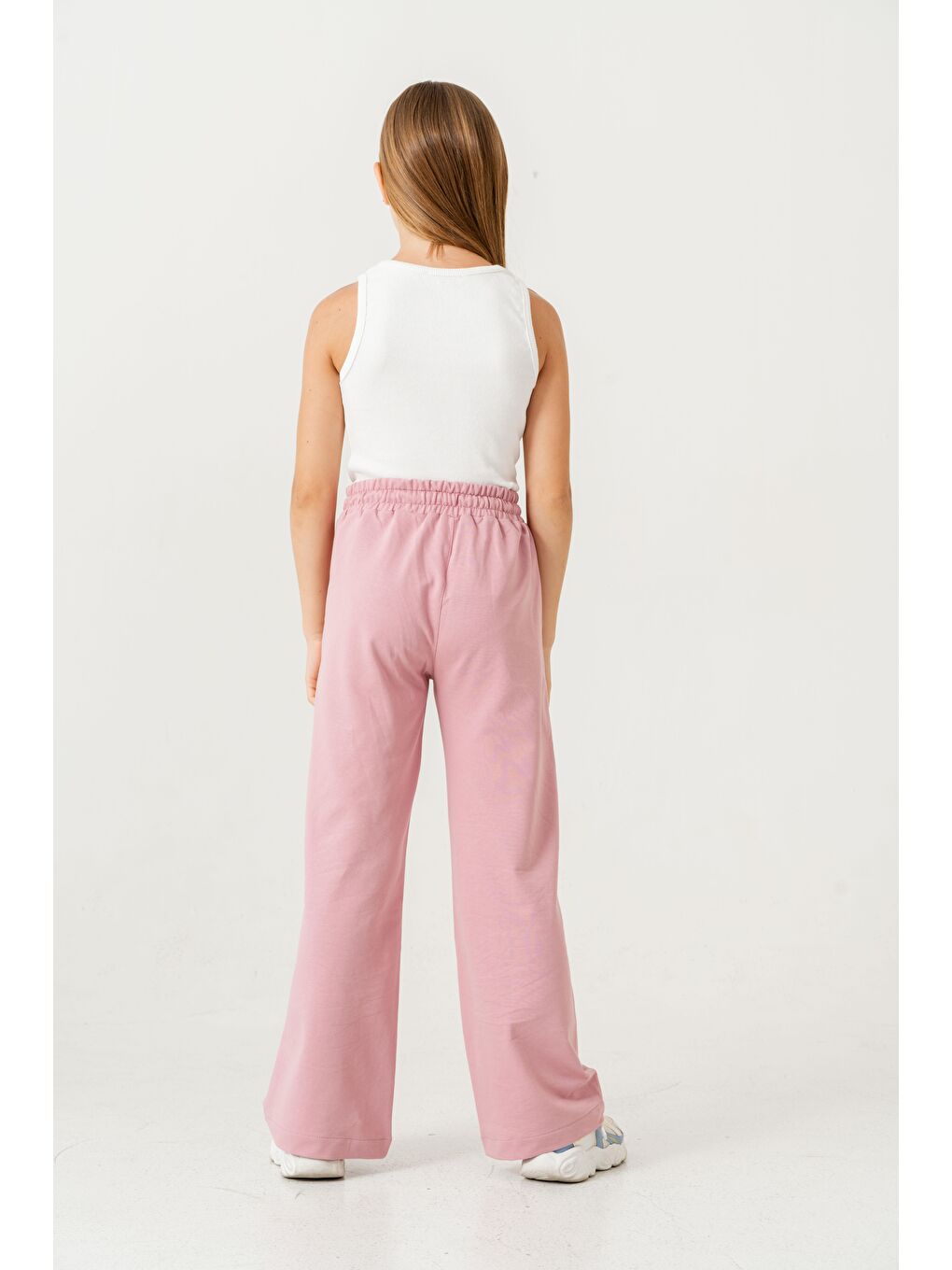 Pembe Sağ Sol Taş Baskılı Geniş Paçalı Kız Çocuk Eşofman Altı-8