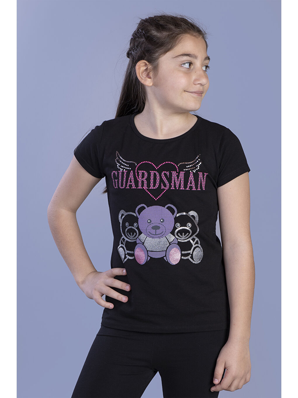 Siyah Kız Çocuk Baskılı Tişört