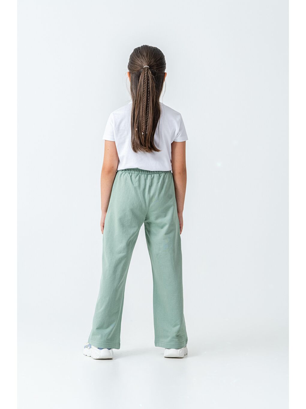 Yeşil Yanlar Grogren Şeritli Bol Paça Önü Baskılı Kız Çocuk Eşofman Altı-3