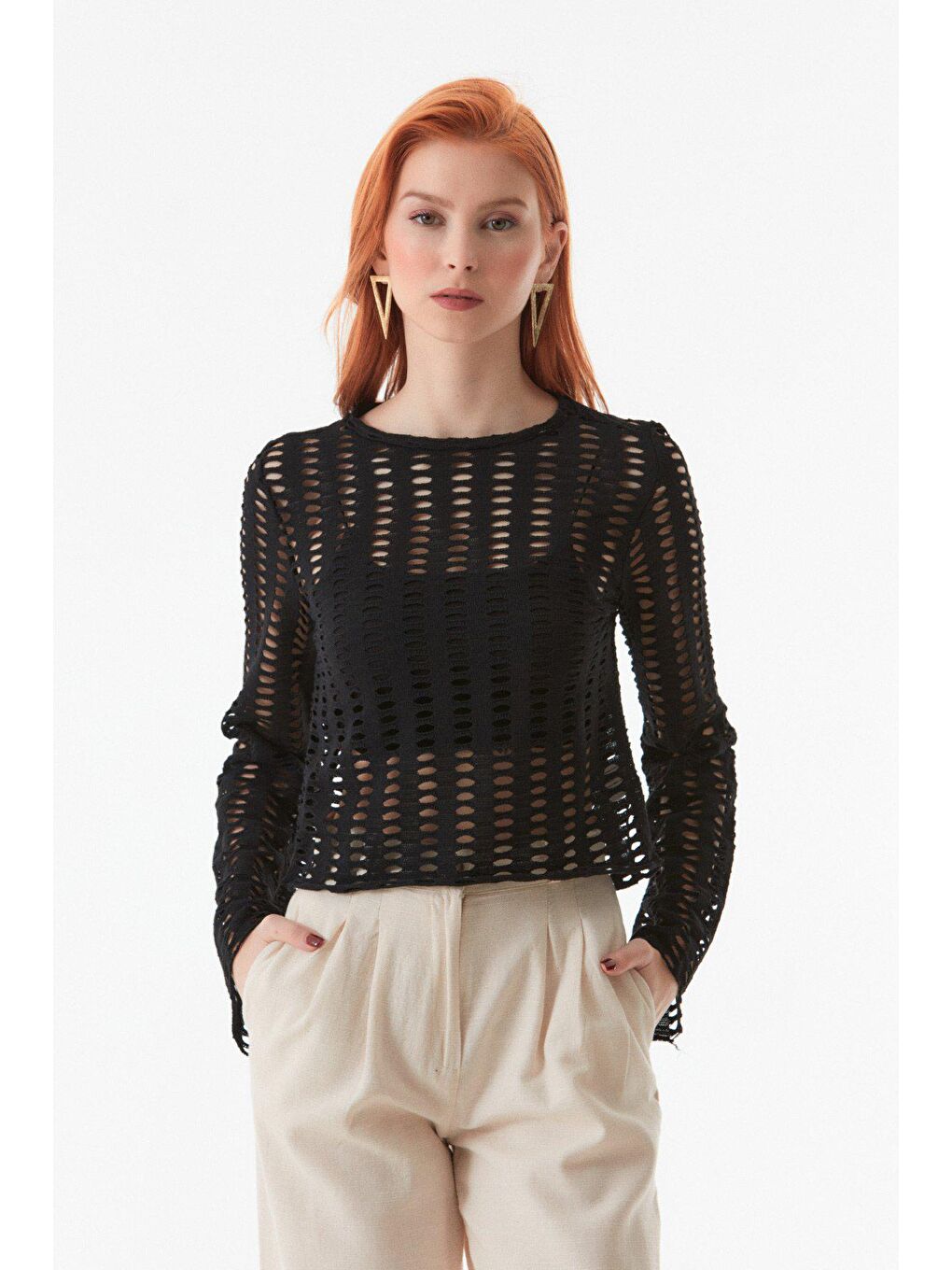 Siyah Ajurlu Bisiklet Yaka Bluz-3