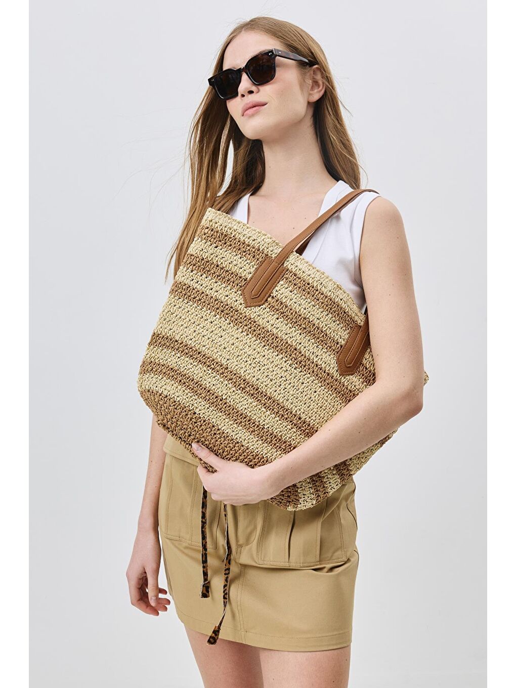 Hasır Omuz Çantası Y9208 Bej