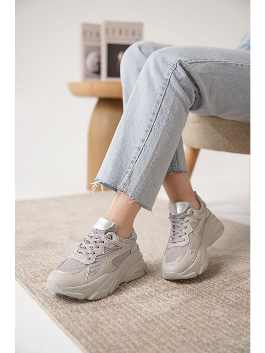 Gri D383 Günlük Ortopedik Kadın Sneaker Spor Ayakkabı