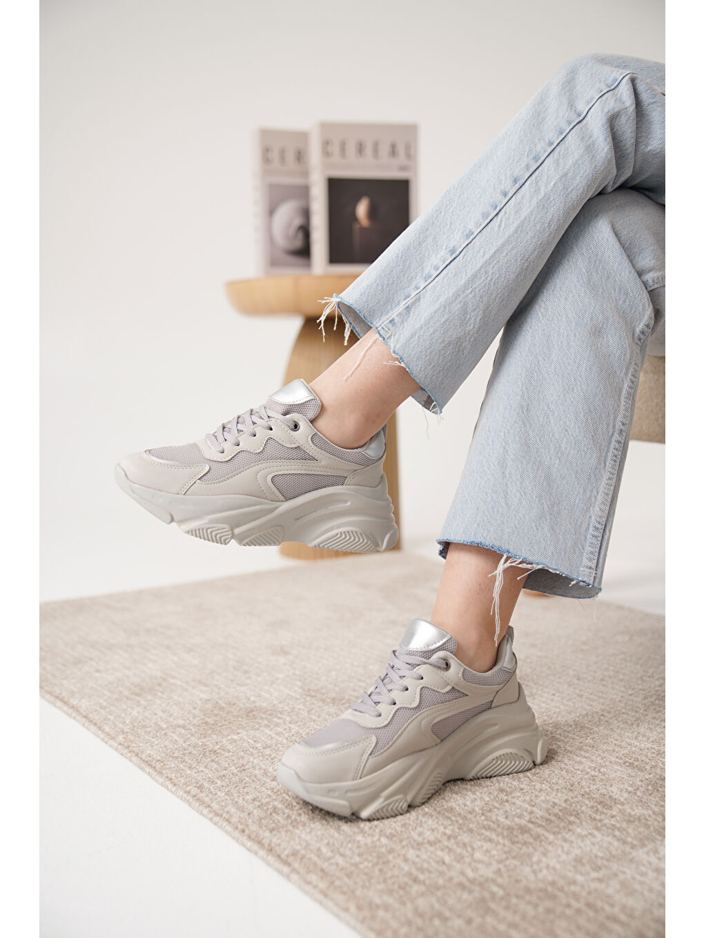 Gri D383 Günlük Ortopedik Kadın Sneaker Spor Ayakkabı-1