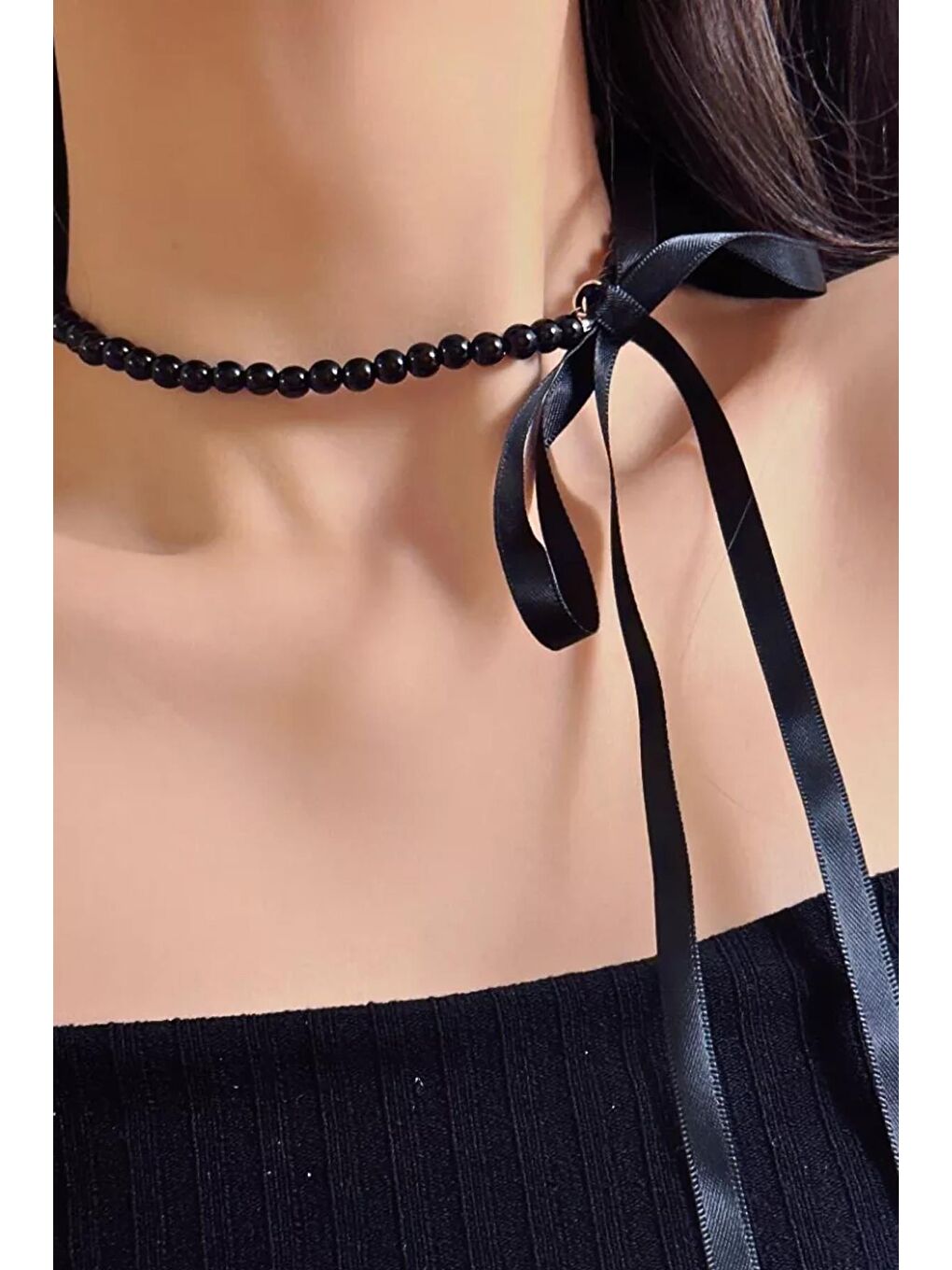 Siyah İnci Choker Tasma Kolye-1