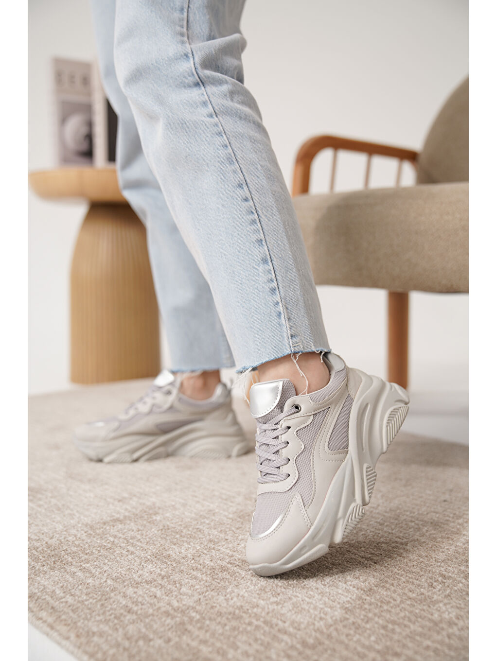 Gri D383 Günlük Ortopedik Kadın Sneaker Spor Ayakkabı-2