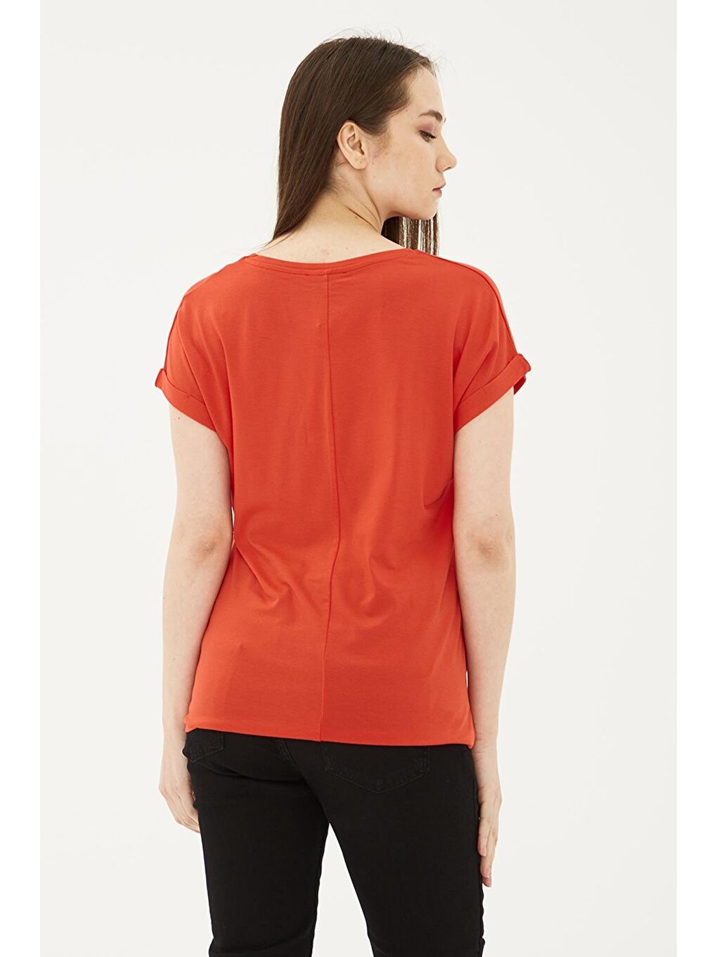 Kırmızı Streç Regular Fit Yuvarlak Yaka Bluz 25Y0194K1-3