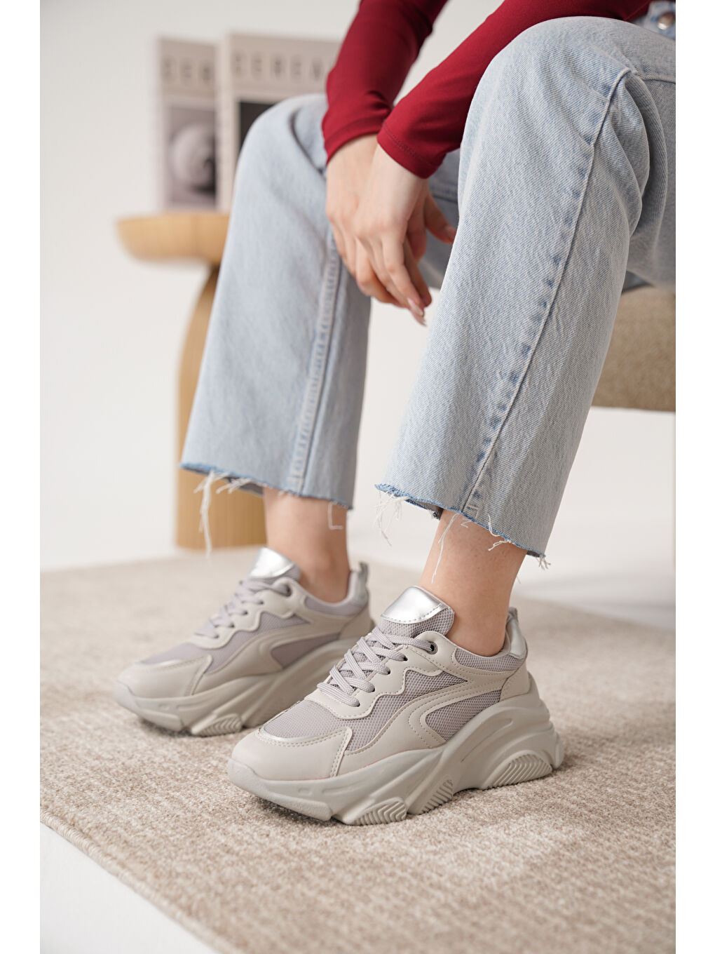 Gri D383 Günlük Ortopedik Kadın Sneaker Spor Ayakkabı-3