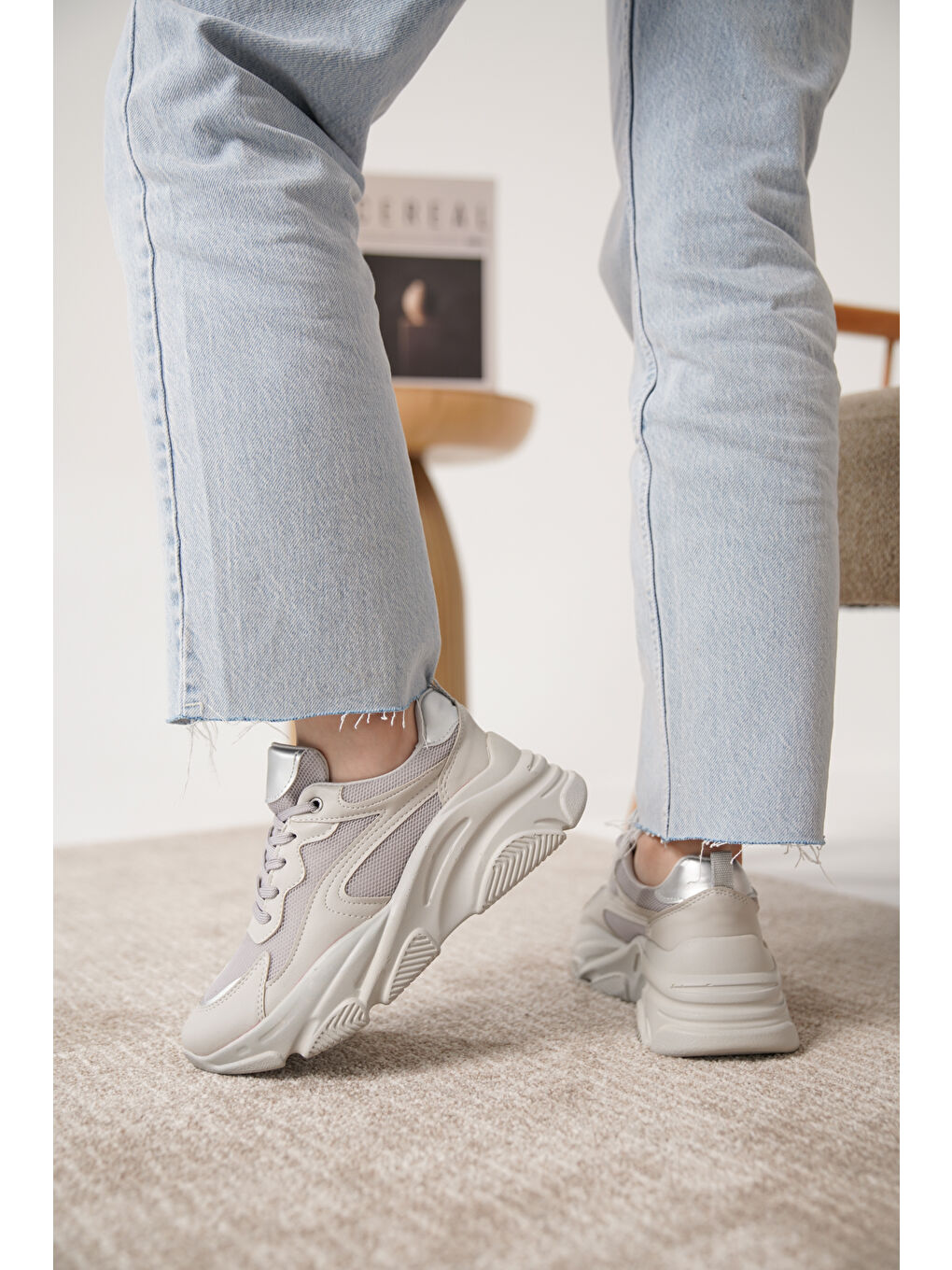 Gri D383 Günlük Ortopedik Kadın Sneaker Spor Ayakkabı-4