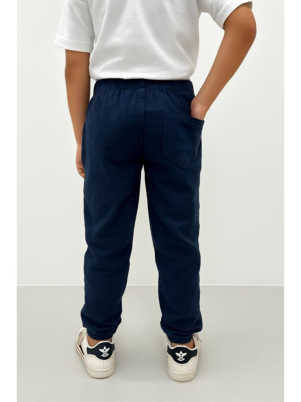 Lacivert Erkek Çocuk Jogger Pantolon Keten Görünümlü Cepli Günlük Rahat Fit-2