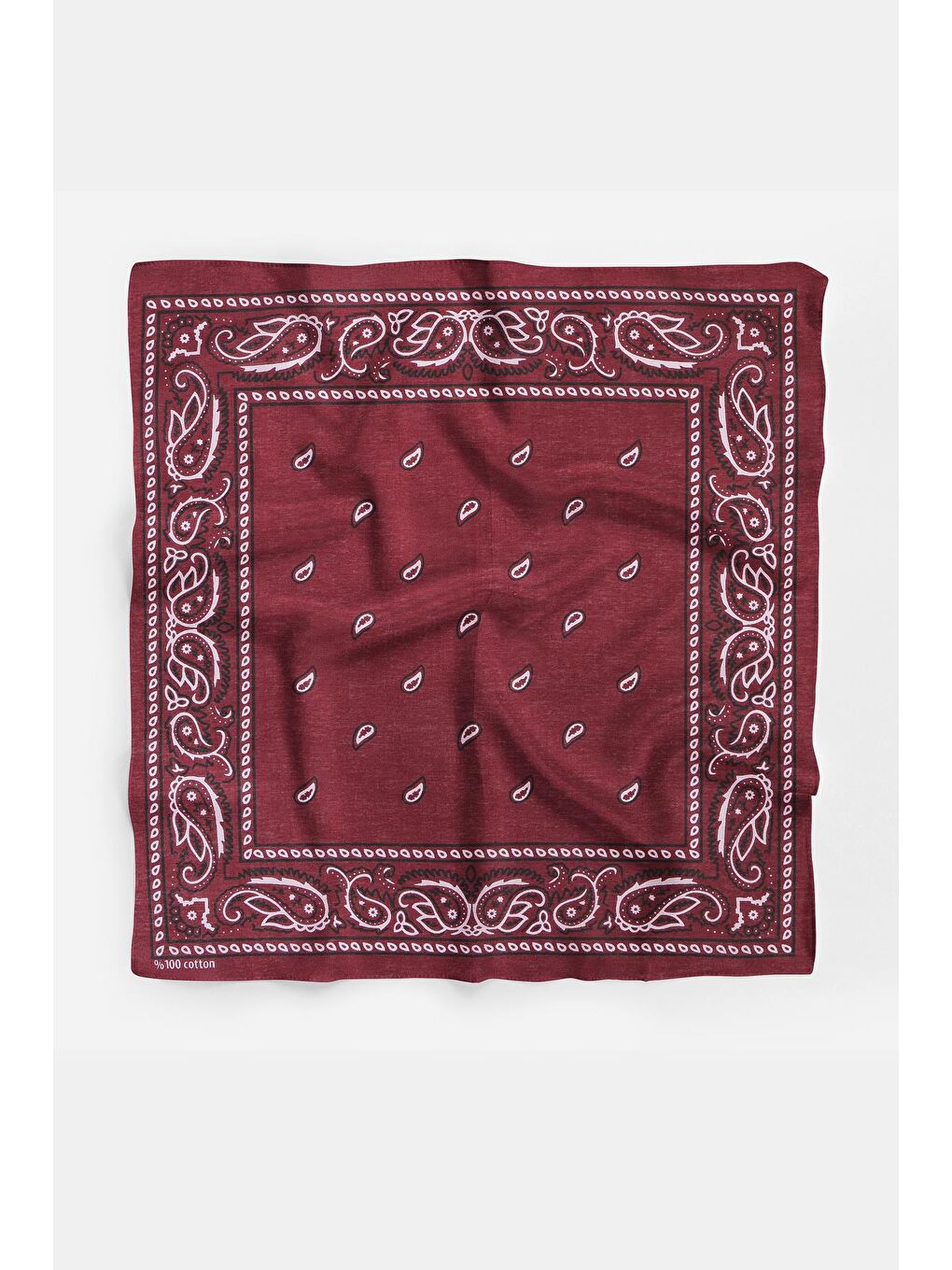 Bordo Şal Desenli Kare Pamuk Bandana Fular