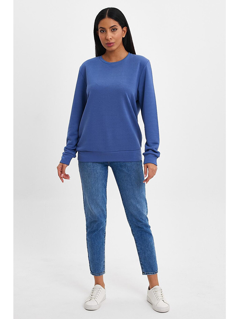 İndigo Kadın Bisiklet Yaka Rahat Kalıp 3 İplik Kalın Sweatshirt Spr24swk-36