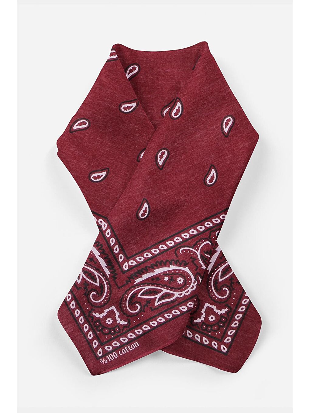 Bordo Şal Desenli Kare Pamuk Bandana Fular-1