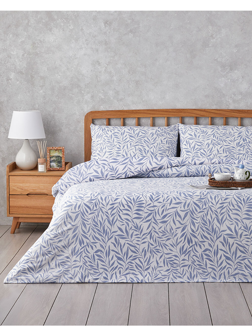 Leaf Dream Kolay Ütülenir Tek Kişilik Nevresim Takımı 160x220 cm Mavi-1