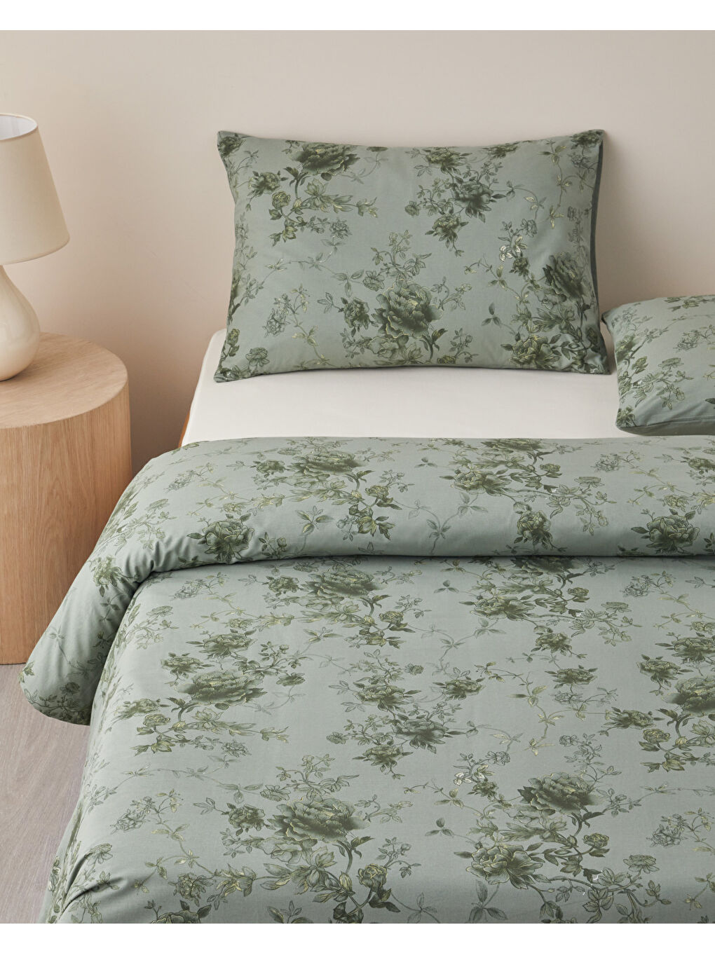 Rosy Glow Pamuk Tek Kişilik Nevresim Takımı 160x220 cm Yeşil-1