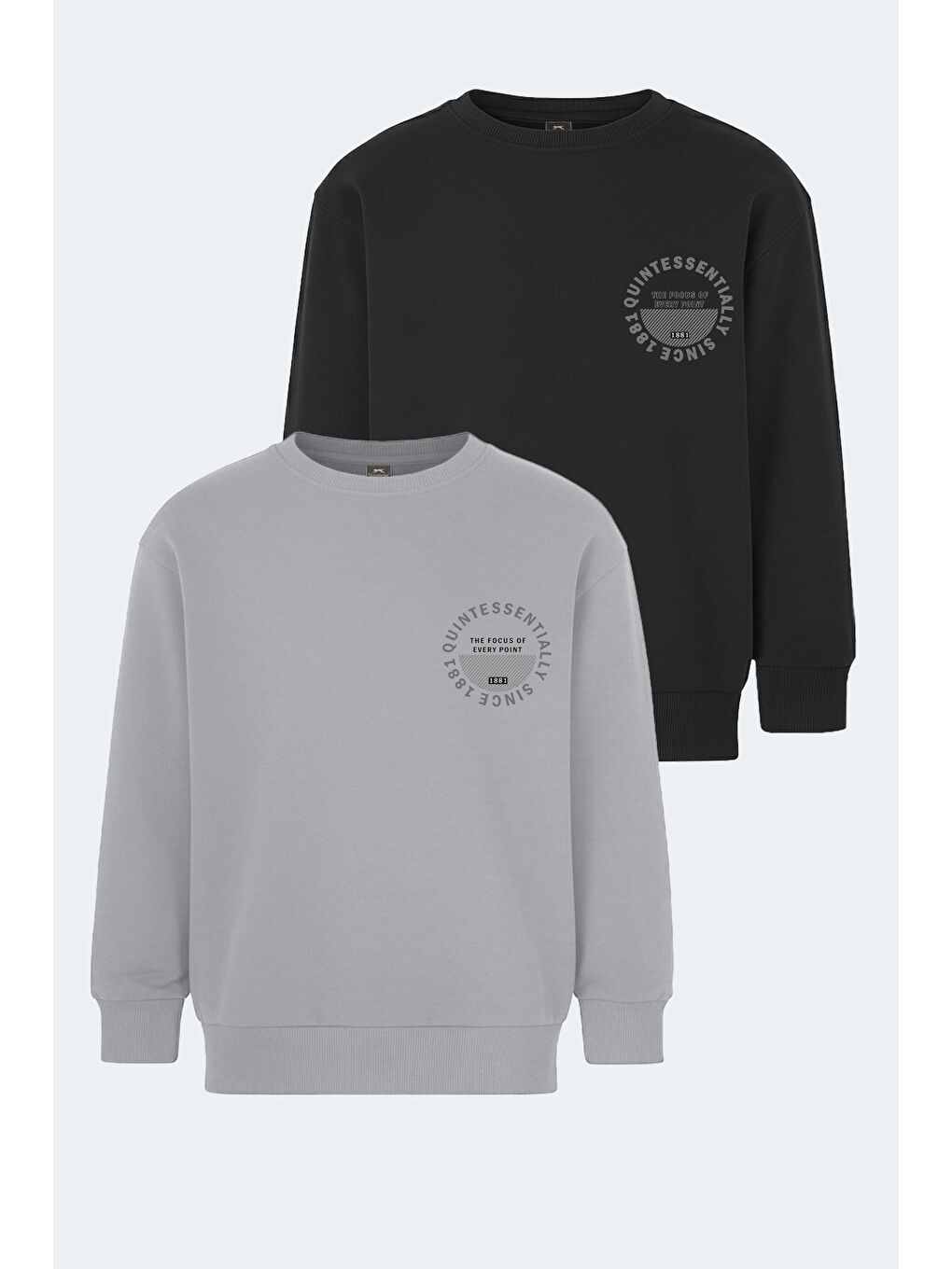 Karışık LONE 2 li Set Unisex Çocuk Siyah -Taş Gri Sweatshirt
