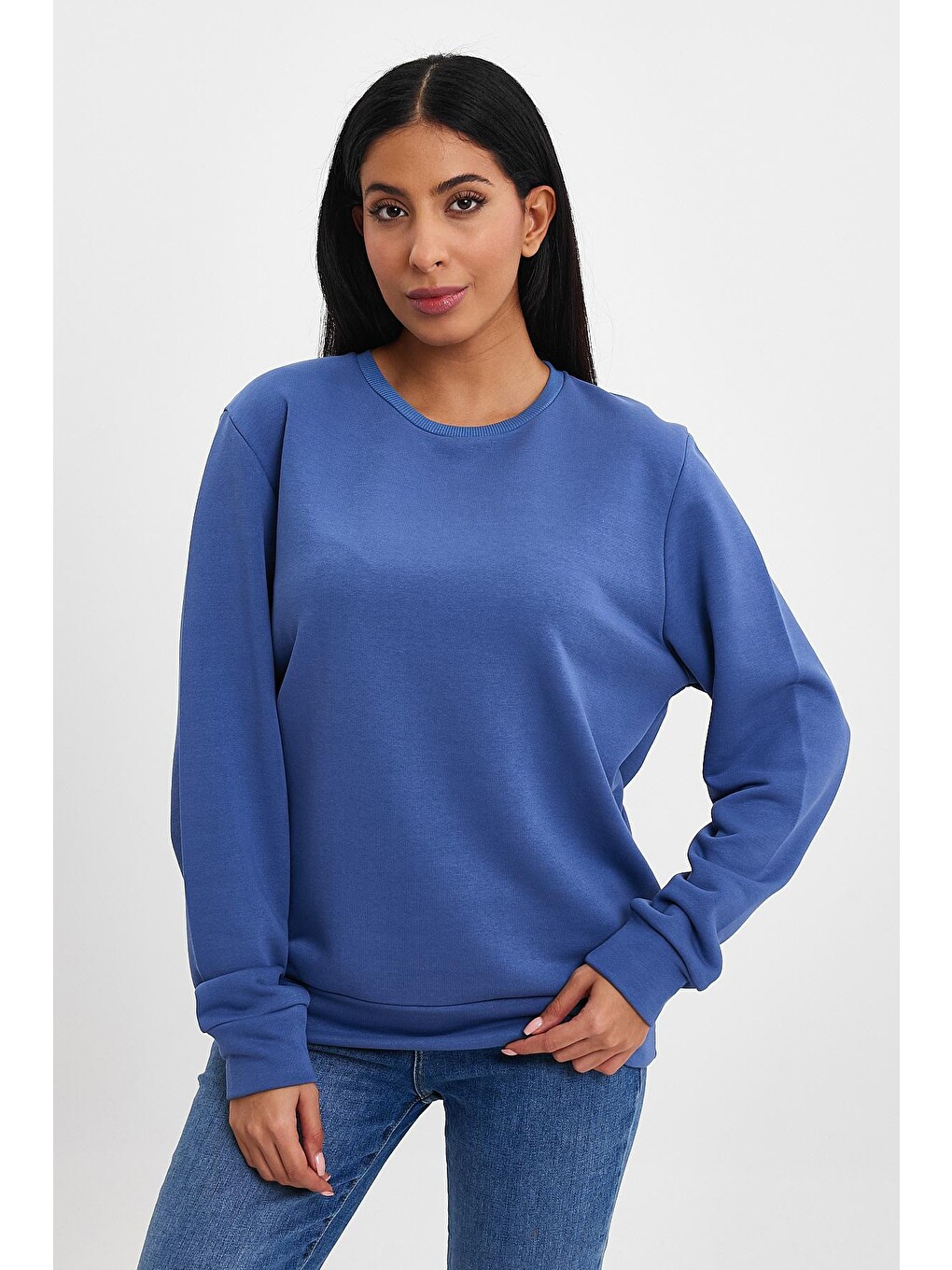 İndigo Kadın Bisiklet Yaka Rahat Kalıp 3 İplik Kalın Sweatshirt Spr24swk-36-1