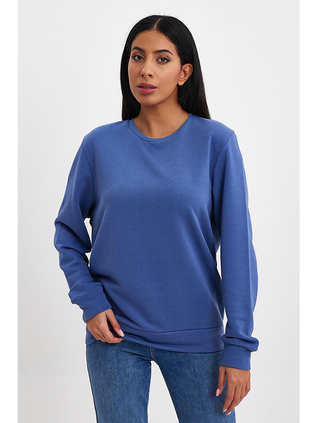 İndigo Kadın Bisiklet Yaka Rahat Kalıp 3 İplik Kalın Sweatshirt Spr24swk-36-2