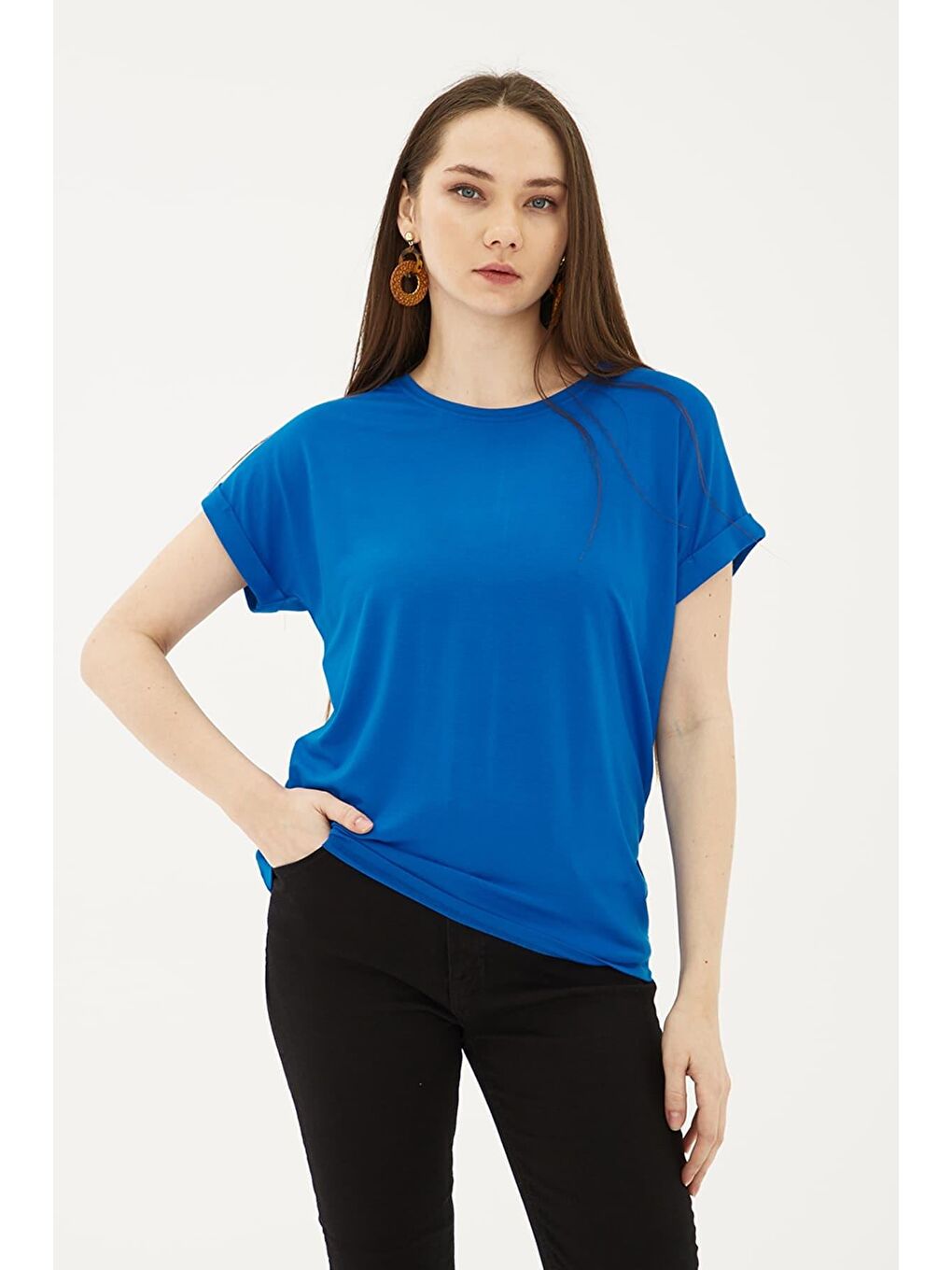 Mavi Streç Regular Fit Yuvarlak Yaka Bluz 25Y0194K1