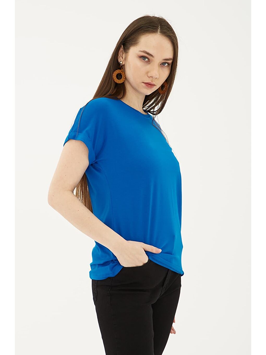 Mavi Streç Regular Fit Yuvarlak Yaka Bluz 25Y0194K1-1