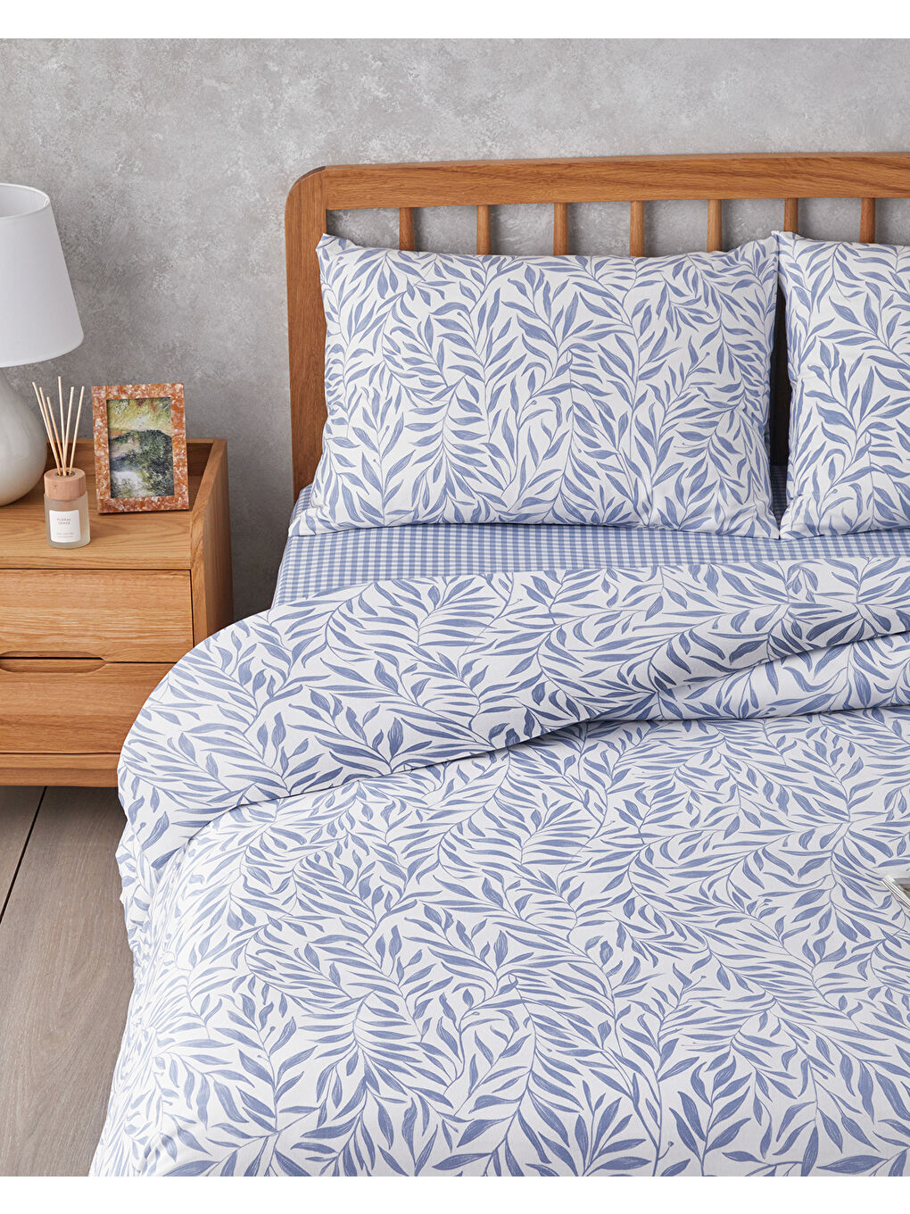 Leaf Dream Kolay Ütülenir Tek Kişilik Nevresim Takımı 160x220 cm Mavi-2