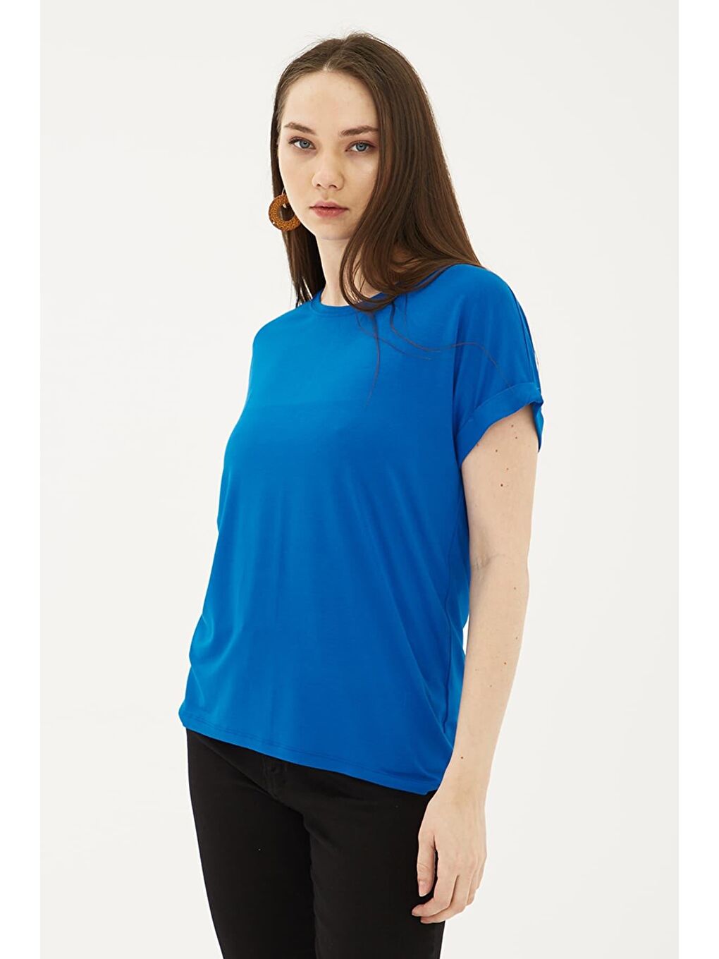 Mavi Streç Regular Fit Yuvarlak Yaka Bluz 25Y0194K1-2