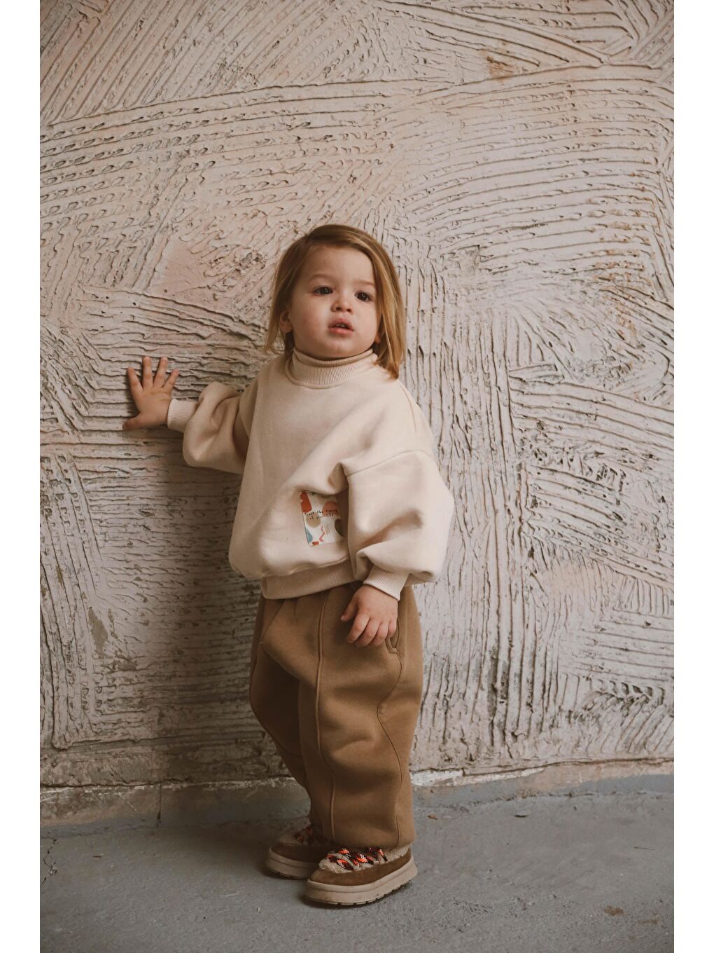 Bej Balıkçı Yaka Polarlı Eşofman Takımı 1-5 Yaş-1