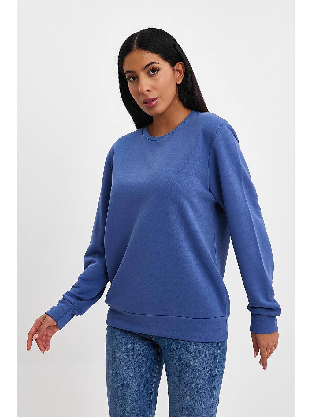 İndigo Kadın Bisiklet Yaka Rahat Kalıp 3 İplik Kalın Sweatshirt Spr24swk-36-3