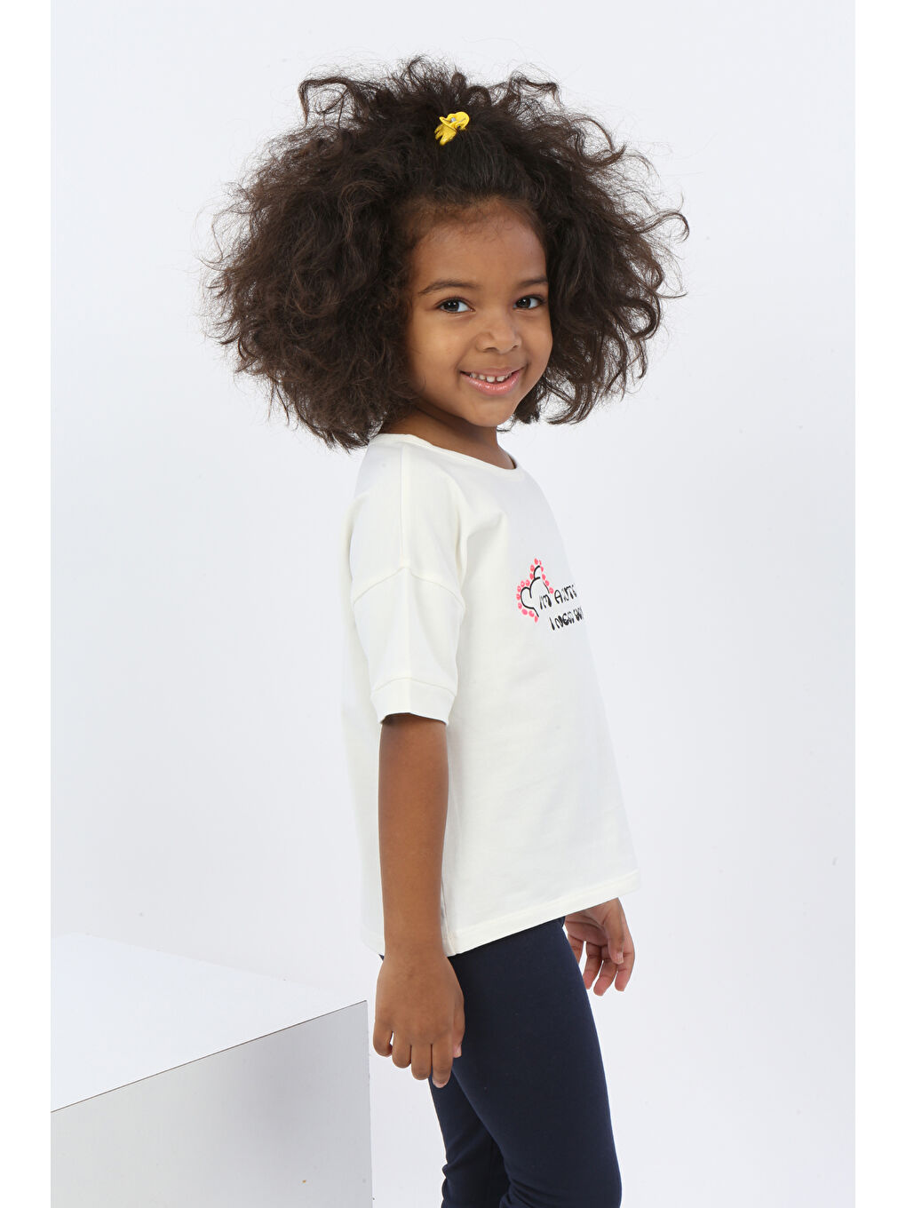 Ekru Kız Çocuk Ayıcık Baskılı Tişört-1