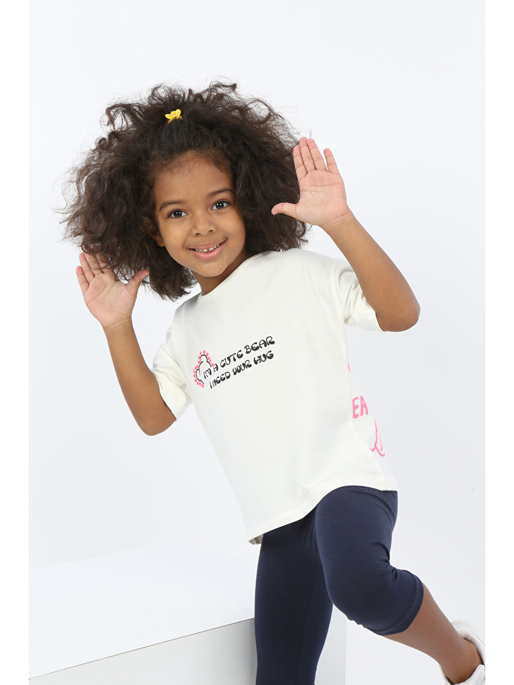 Ekru Kız Çocuk Ayıcık Baskılı Tişört-2