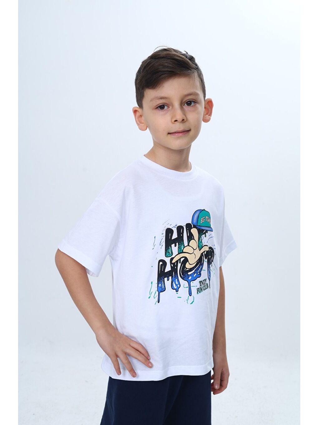 Beyaz Erkek Çocuk Bisiklet Yaka Kısa Kollu Baskılı Tişört 24990-1