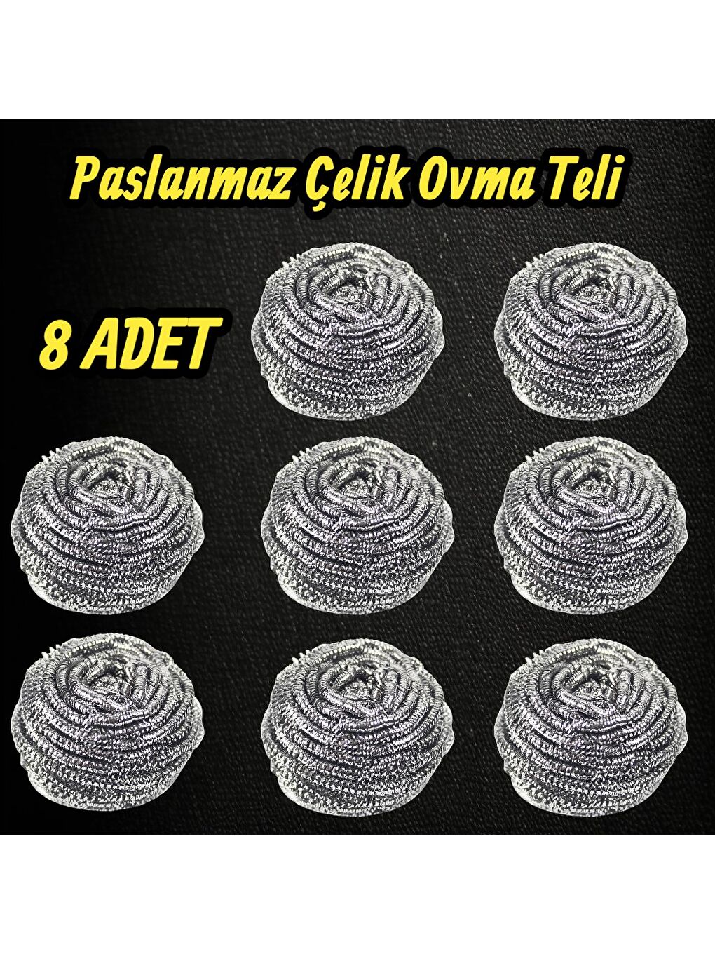 Gri %100 Paslanmaz Çelik Sürtme Bulaşık Ovma Teli 8 Adet-2