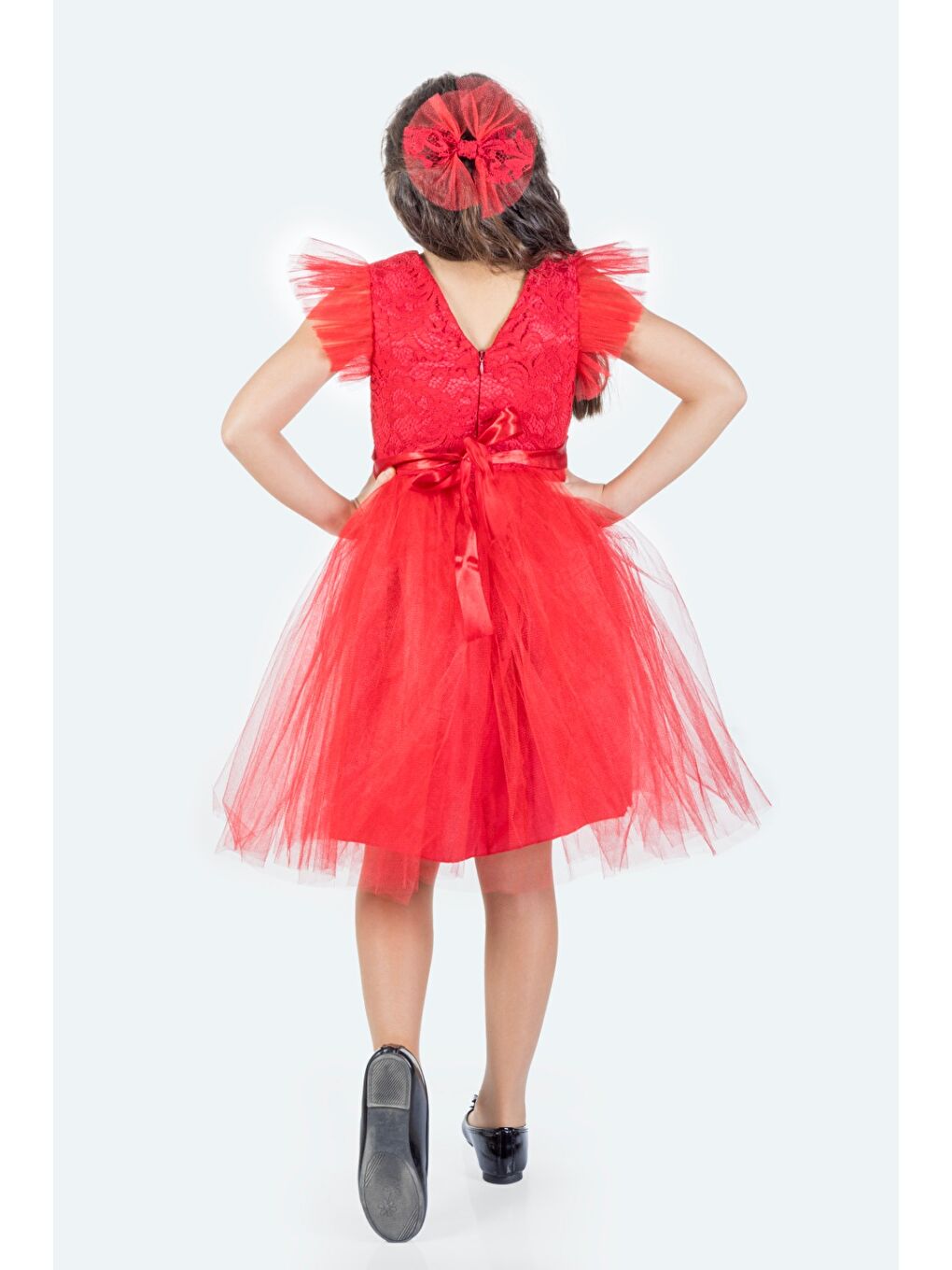 Kırmızı Roza Dantel Tütü Kız Çocuk Abiye Elbise MNK0546-1