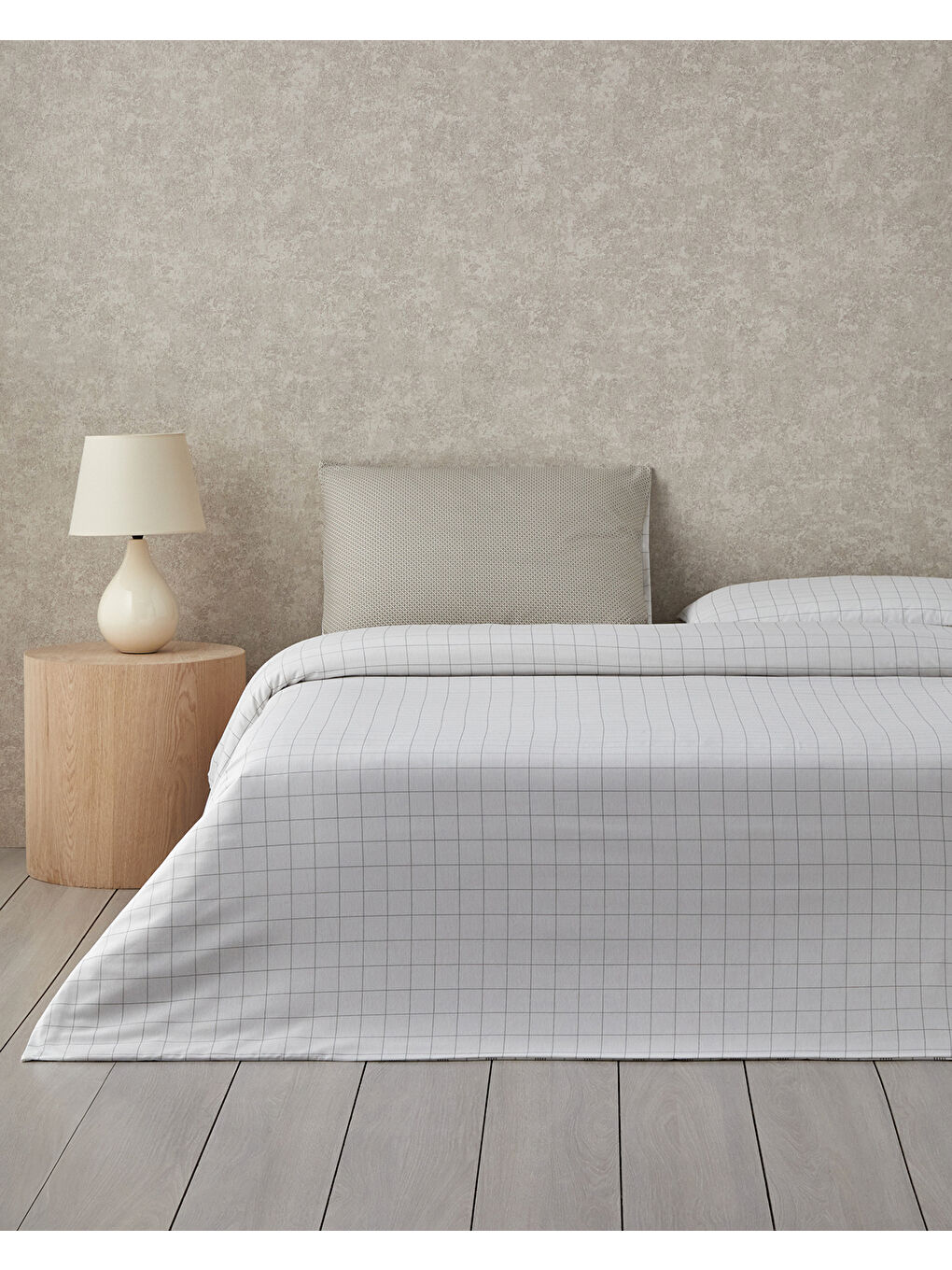 Chic Check Kolay Ütülenir Tek Kişilik Nevresim Takımı 160x220 cm Bej-1