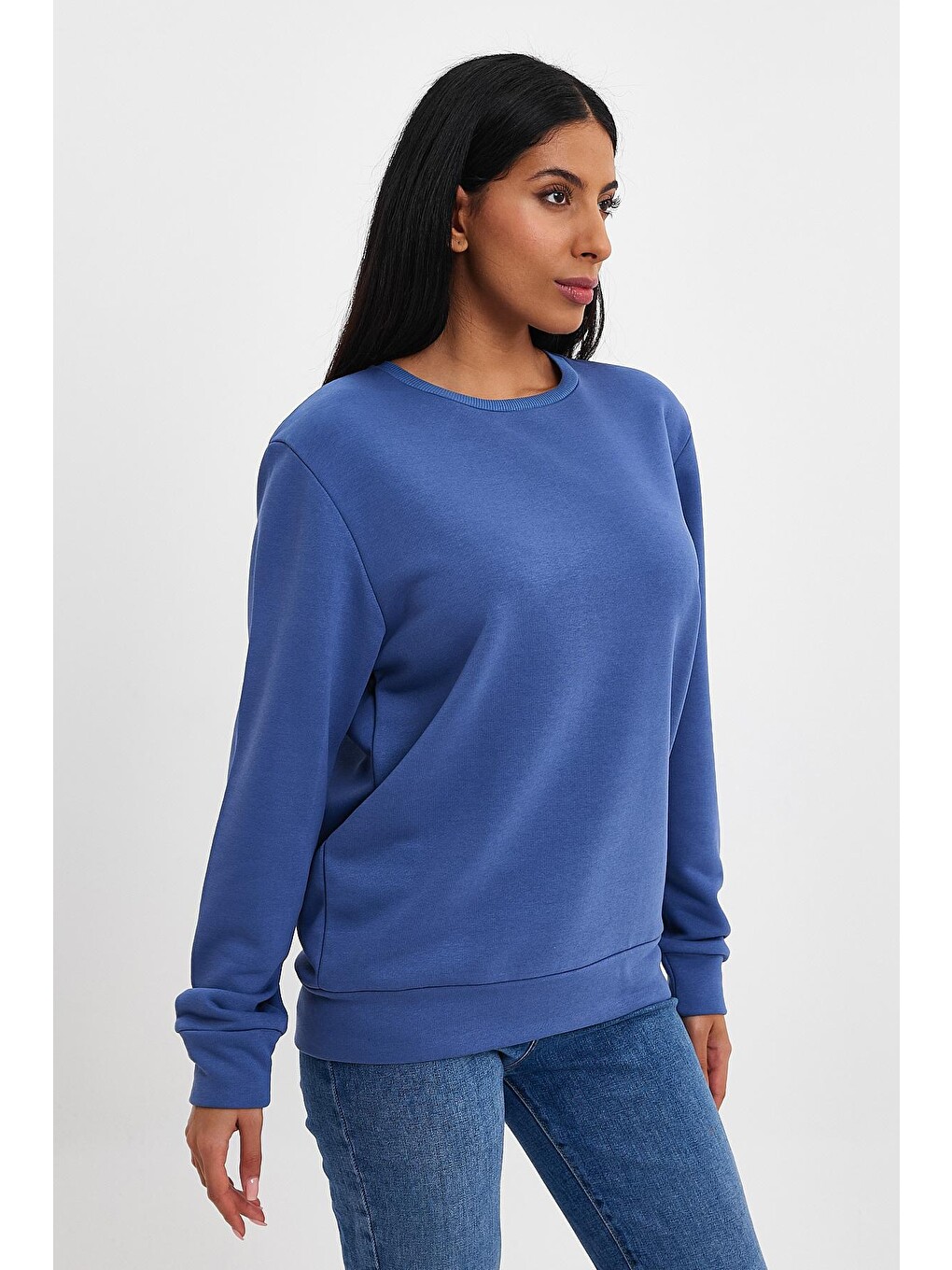 İndigo Kadın Bisiklet Yaka Rahat Kalıp 3 İplik Kalın Sweatshirt Spr24swk-36-4
