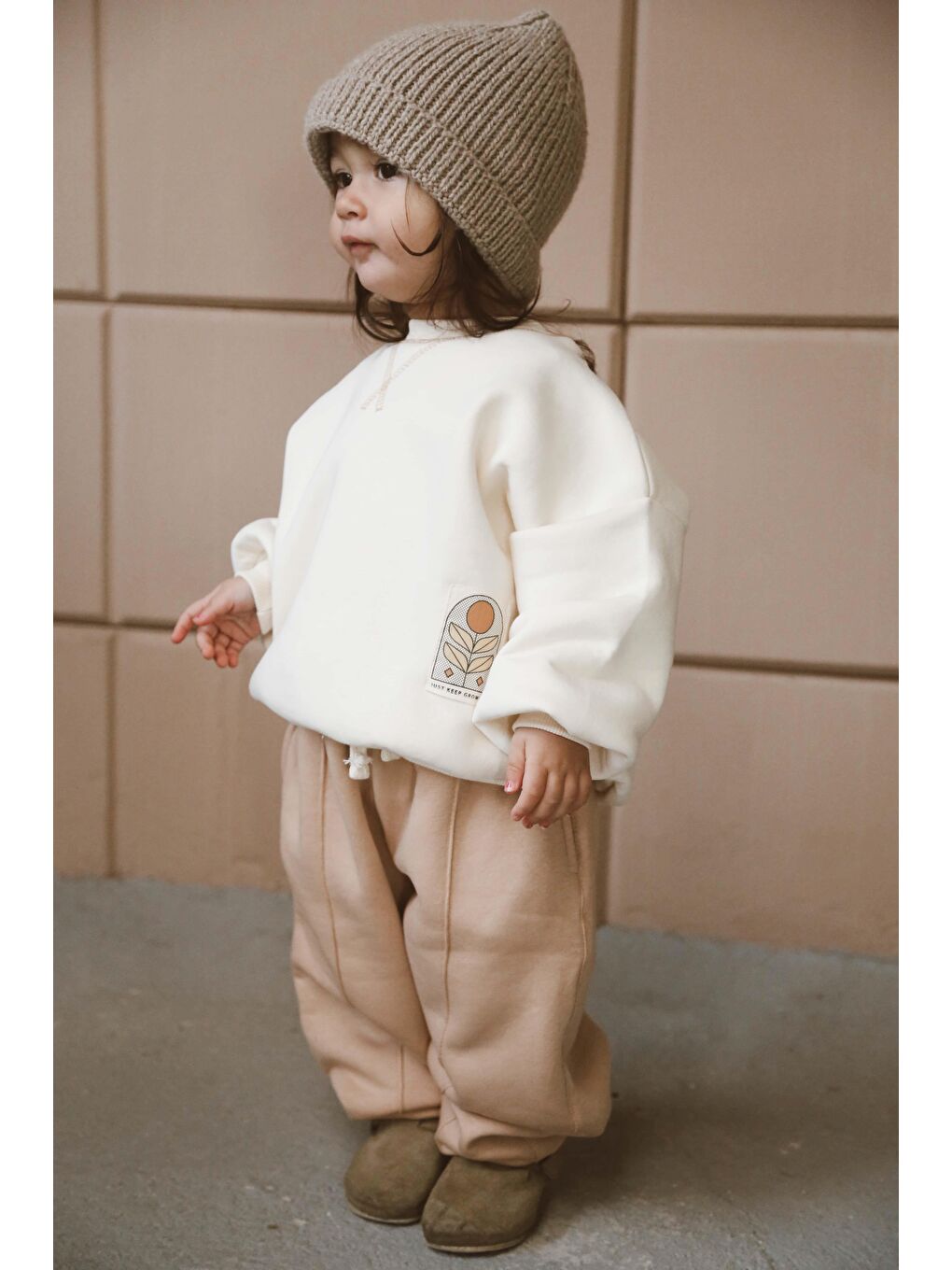 Bej Karyoka Dikiş Polarlı Eşofman Takım