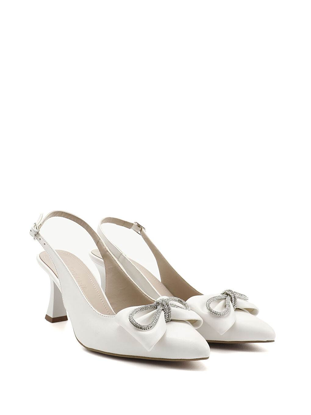 Beyaz Kadın BEYAZ-AÇIK GRİ Sivri Burun Kadeh Ökçe Arkası Açık Ayakkabı-1