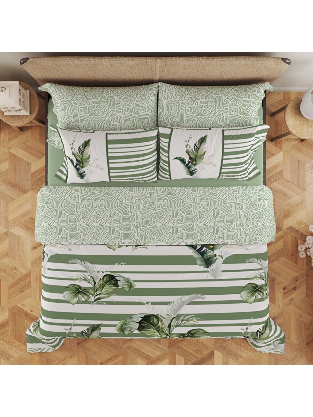 Karışık Baskılı,Desenli Çift Kişilik Nevresim Takımı (ÇARŞAFSIZ) 200x220 cm-1