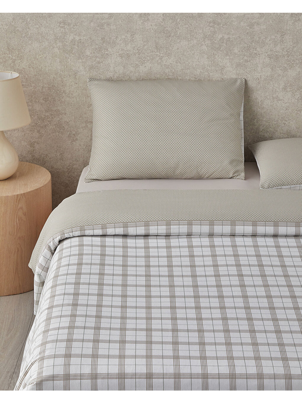 Chic Check Kolay Ütülenir Tek Kişilik Nevresim Takımı 160x220 cm Bej-2