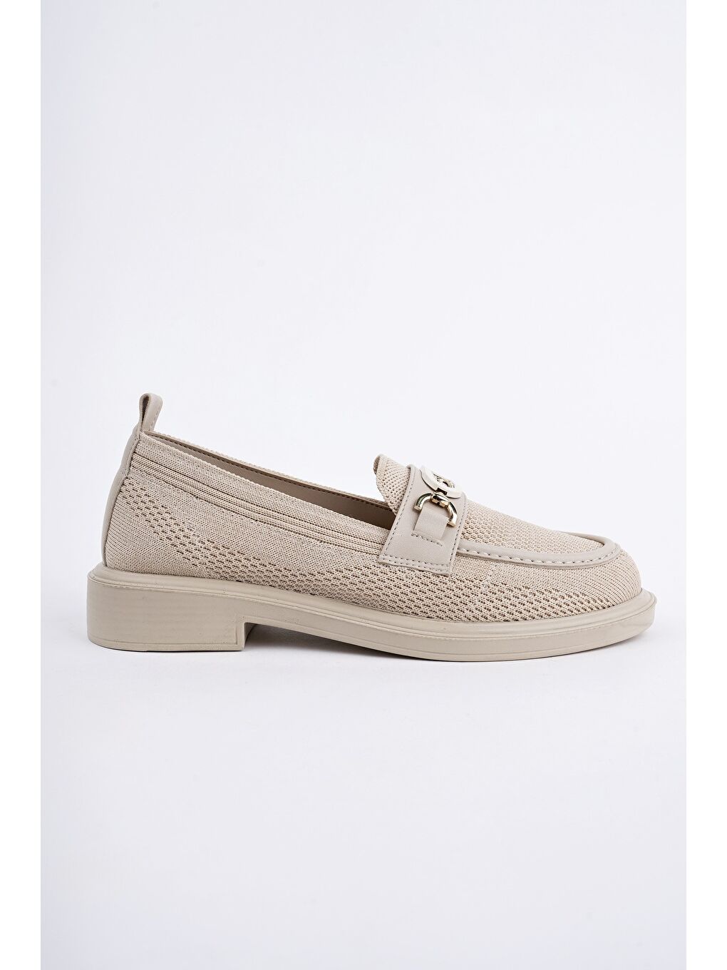 Bej SAKURA Metal Tokalı Triko Kadın Loafer Günlük Makosen Ayakkabı