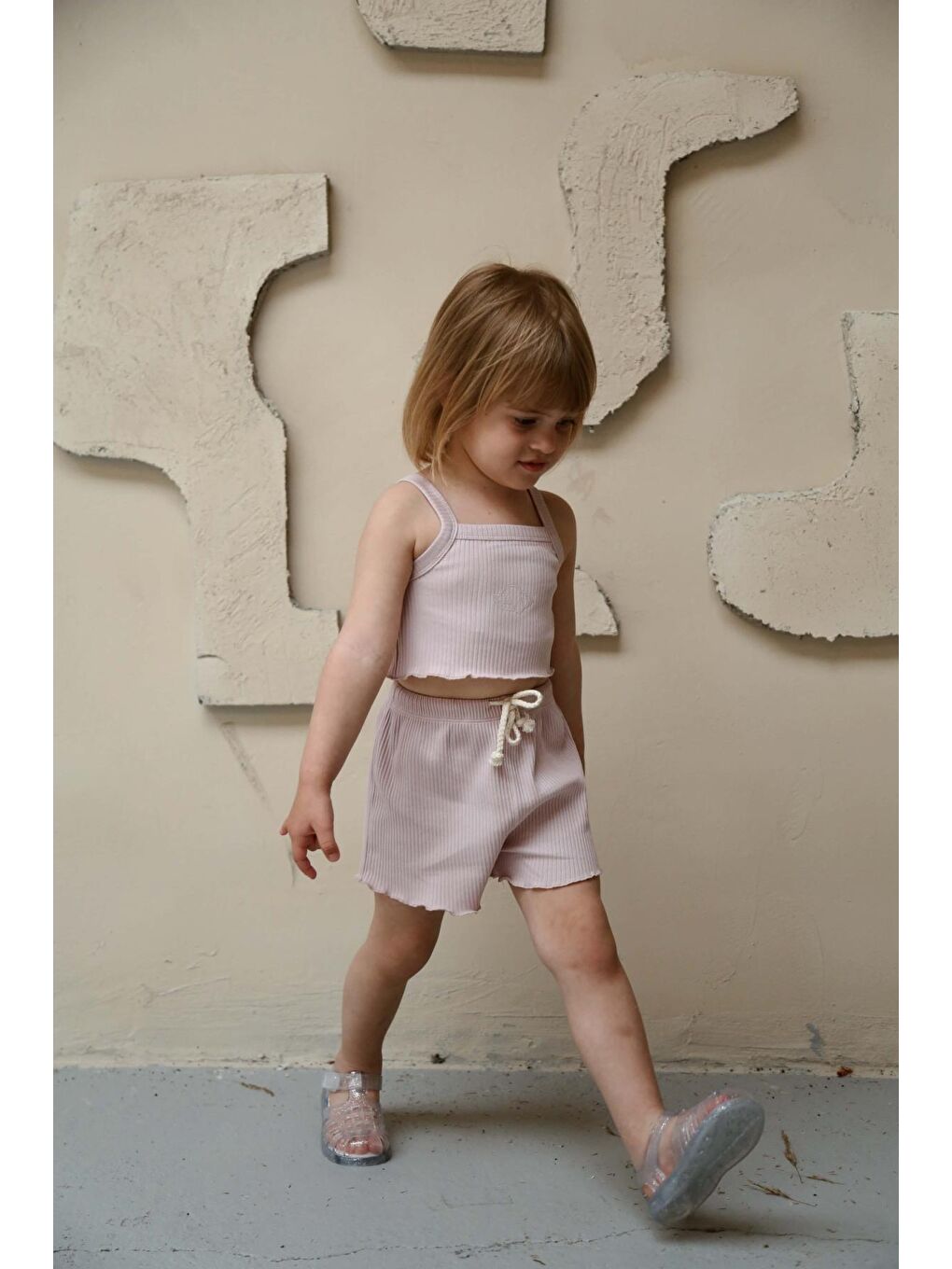 Lila İstiridye Askılı Crop Ve Şortlu Takım-2