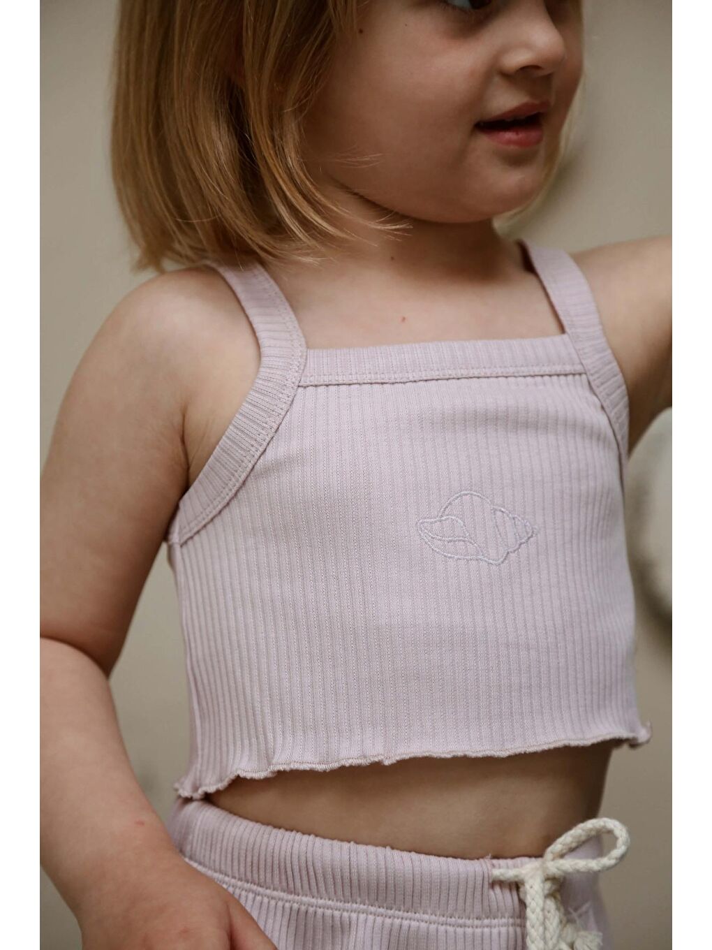 Lila İstiridye Askılı Crop Ve Şortlu Takım-3