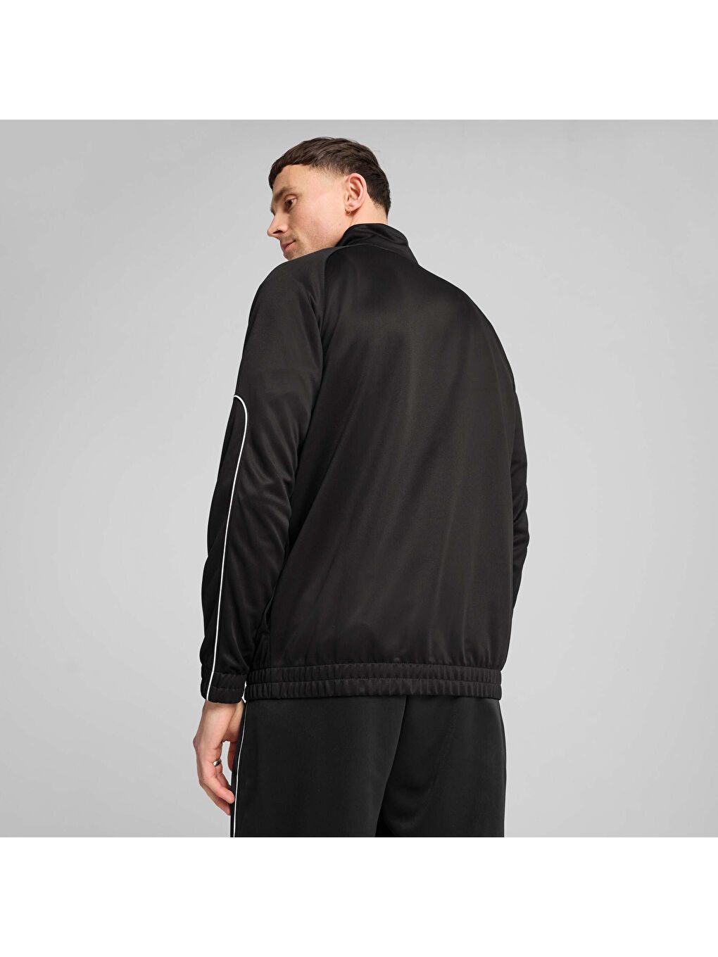 Siyah Sport Poly Erkek Track Fermuarlı Sweatshirt-2