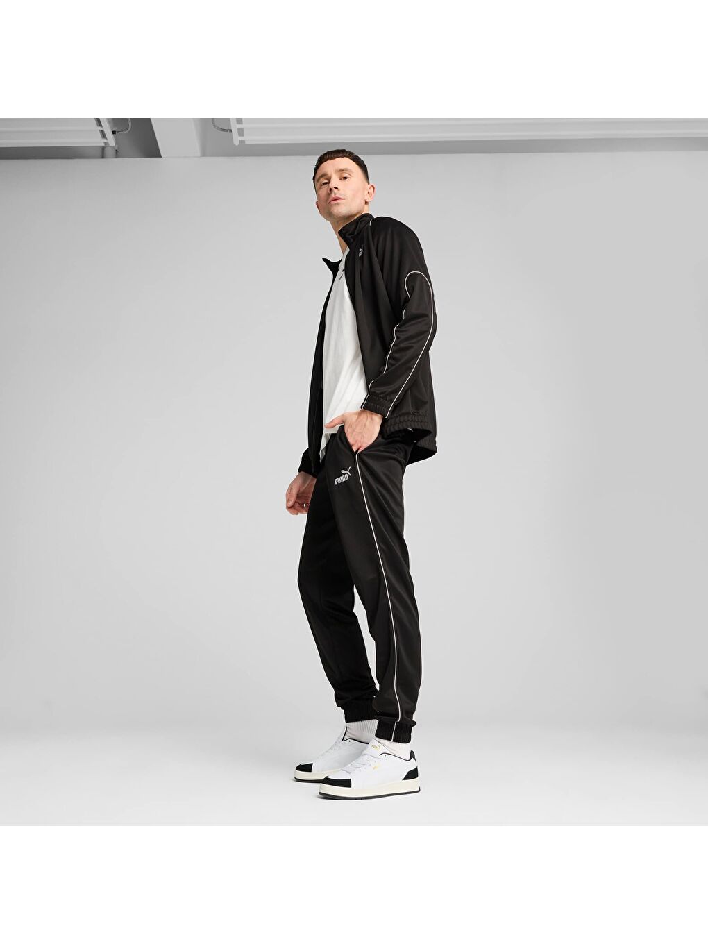 Siyah Sport Poly Erkek Track Fermuarlı Sweatshirt-3