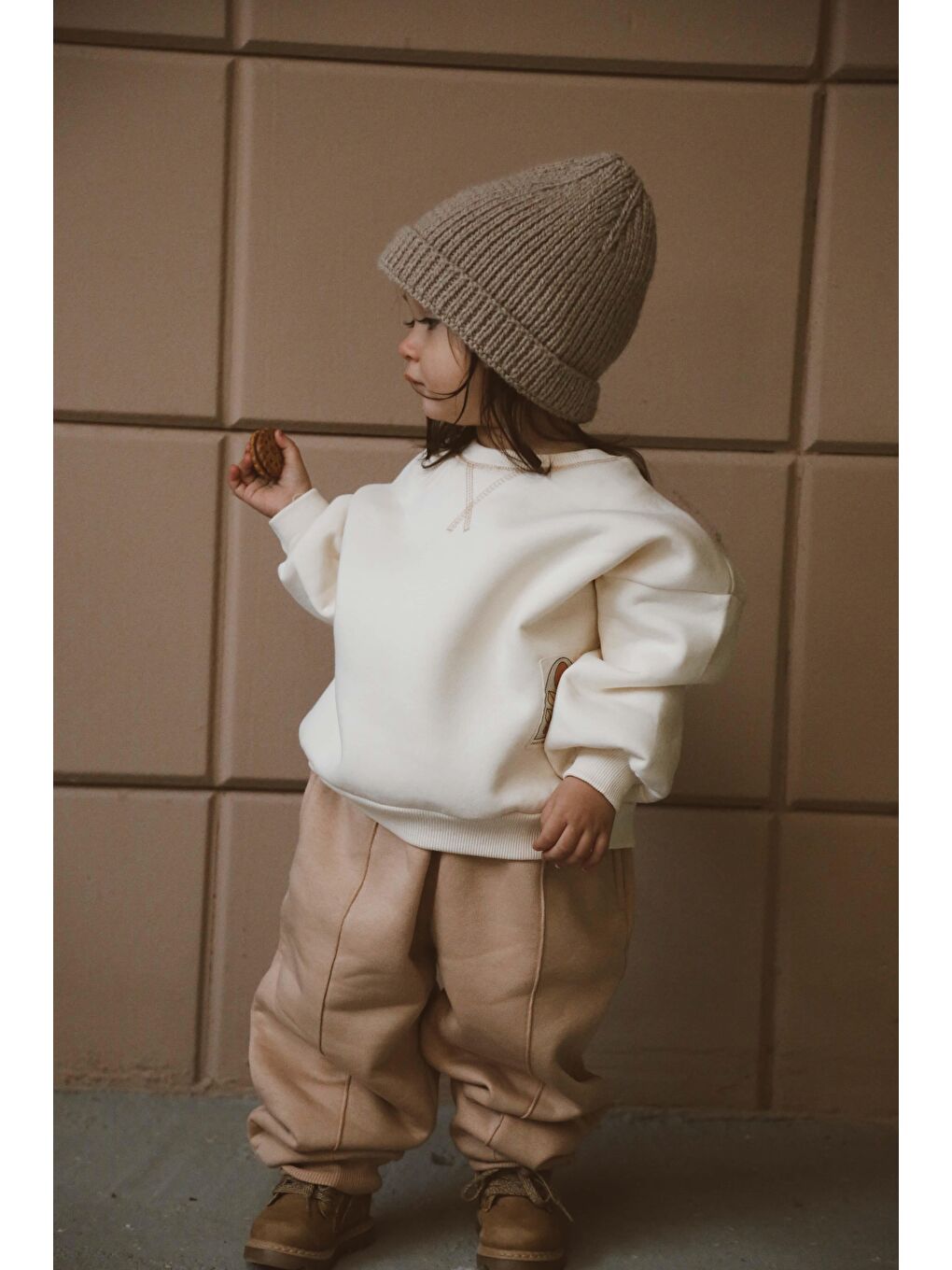 Bej Karyoka Dikiş Polarlı Eşofman Takım-7